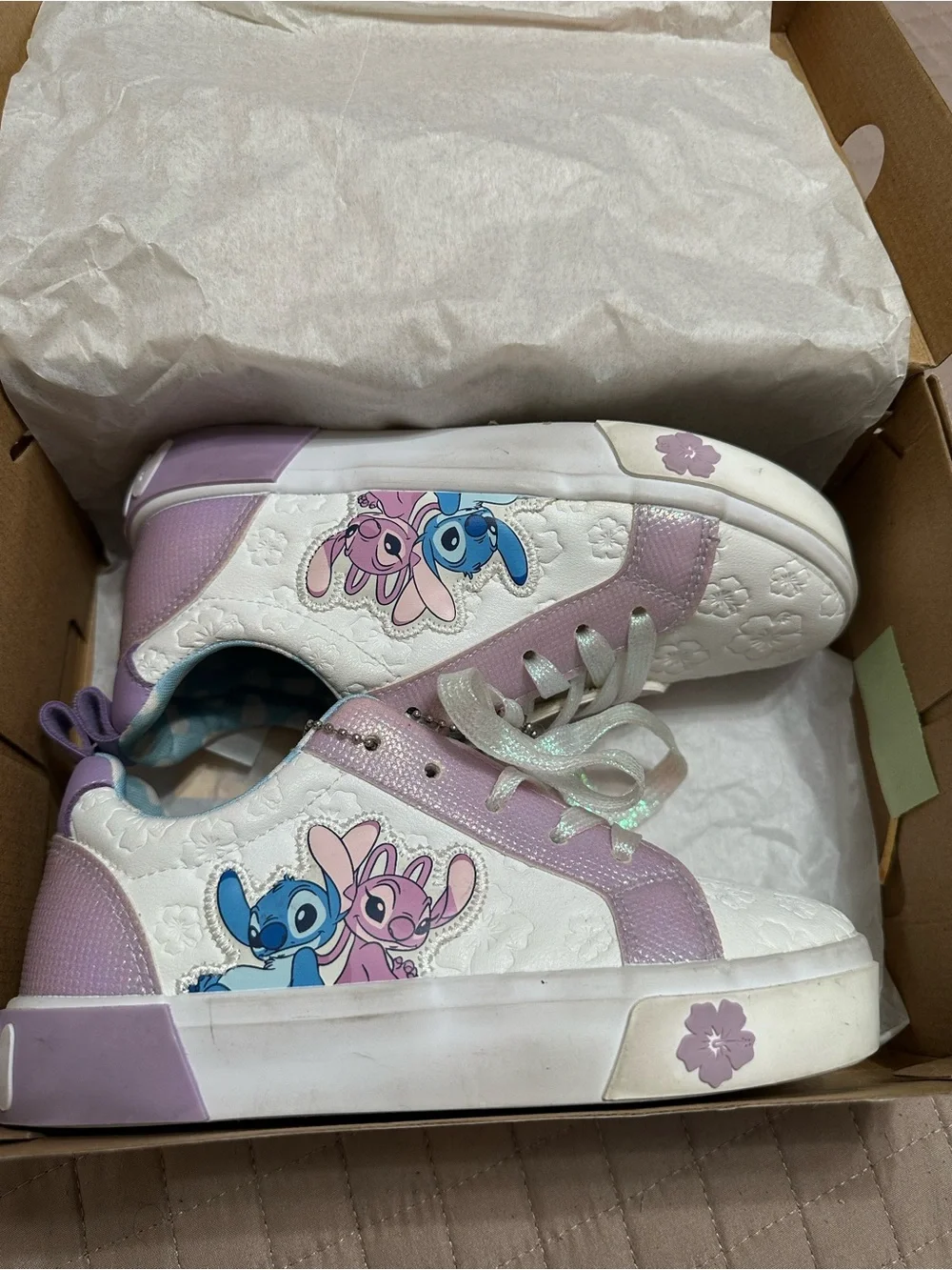 Disney Lilac and White Kids Stitch & Angel Low-Top Sneakers